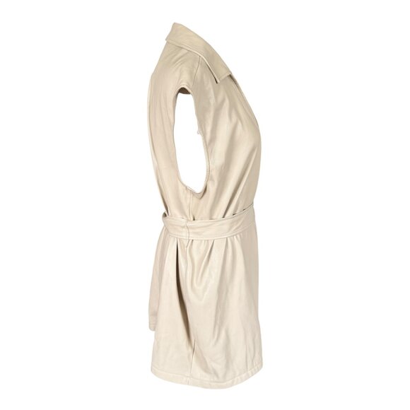 Marc New York knee length beige collared sleeveless belted open jacket vest S - Picture 4 of 11